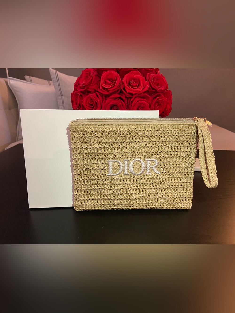 DIOR Beauty Raffia Pouch 2025 Summer Rattan Cosmetic Pouch Beige NEW! - Picture 3 of 7